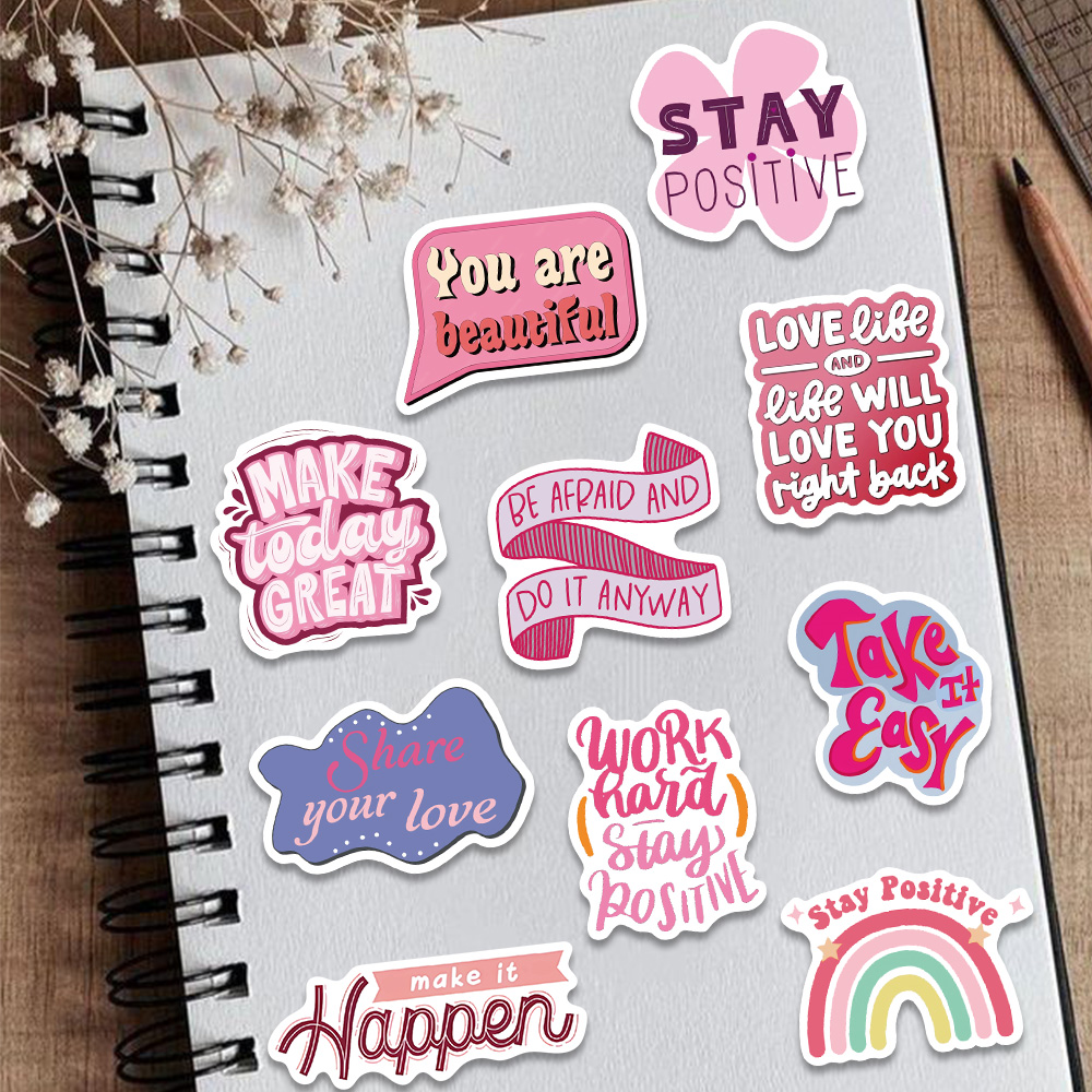 50pcs Pink Inspirational Phras - Home Office Quotes avaliação e preço