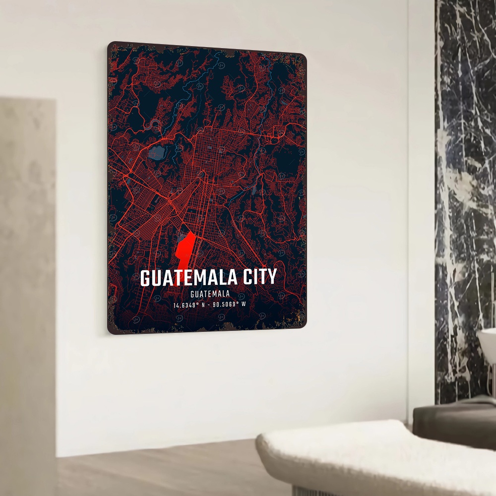 Guatemala City Map Metal Wall  - Home Office Guatemala avaliação e preço