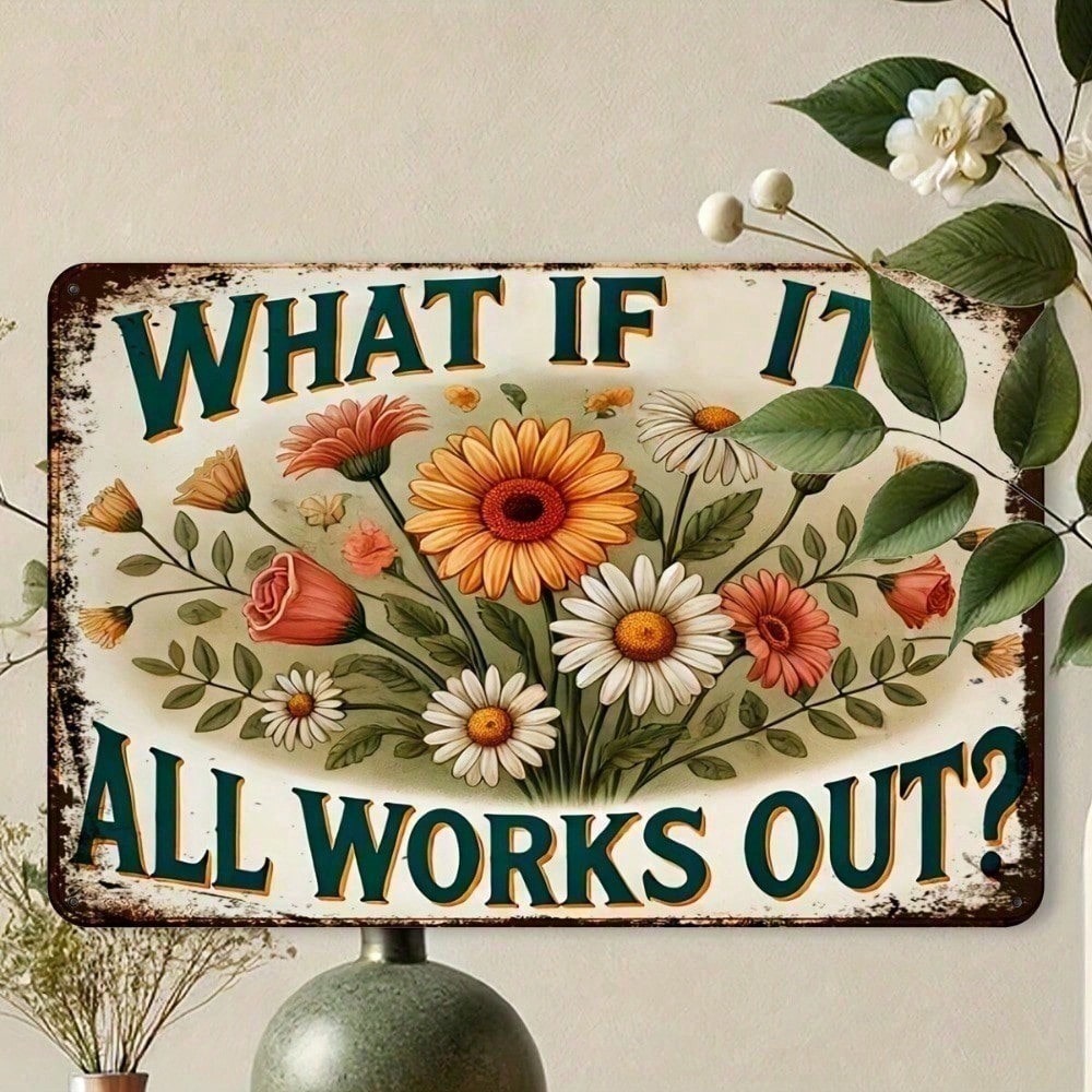 Vintage Floral Metal Tin Sign  - Home Office What Is It avaliação e preço
